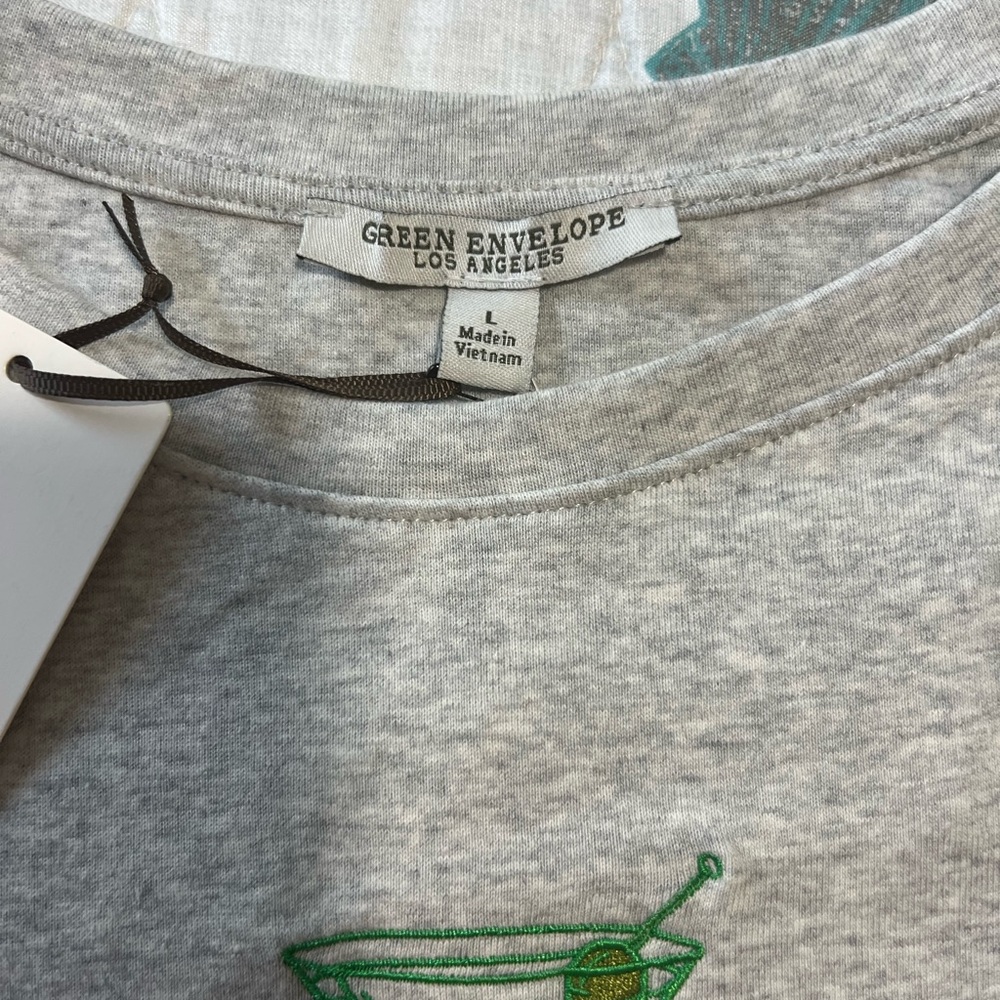 Green Envelope Gray Tee with Green Martini Design NEW - Picture 3 of 5